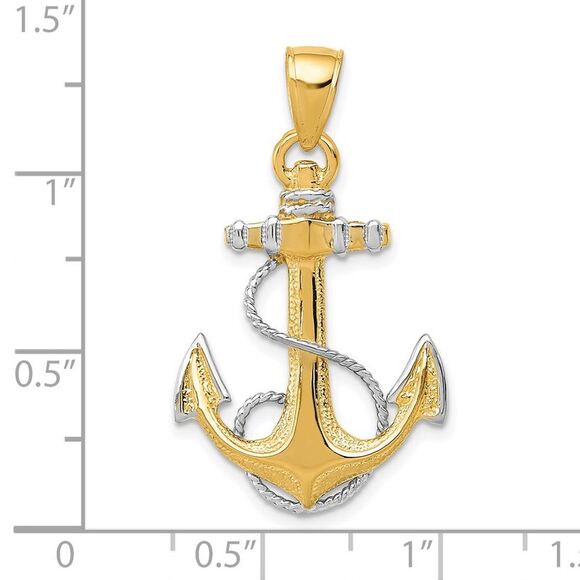 14k Two Tone Gold Anchor with Rope Pendant - Picture 4 of 5